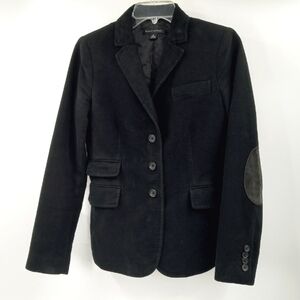 Vintage Banana Republic Blazer Women's 2 Black Brushed Cotton Elbow Patch Lined